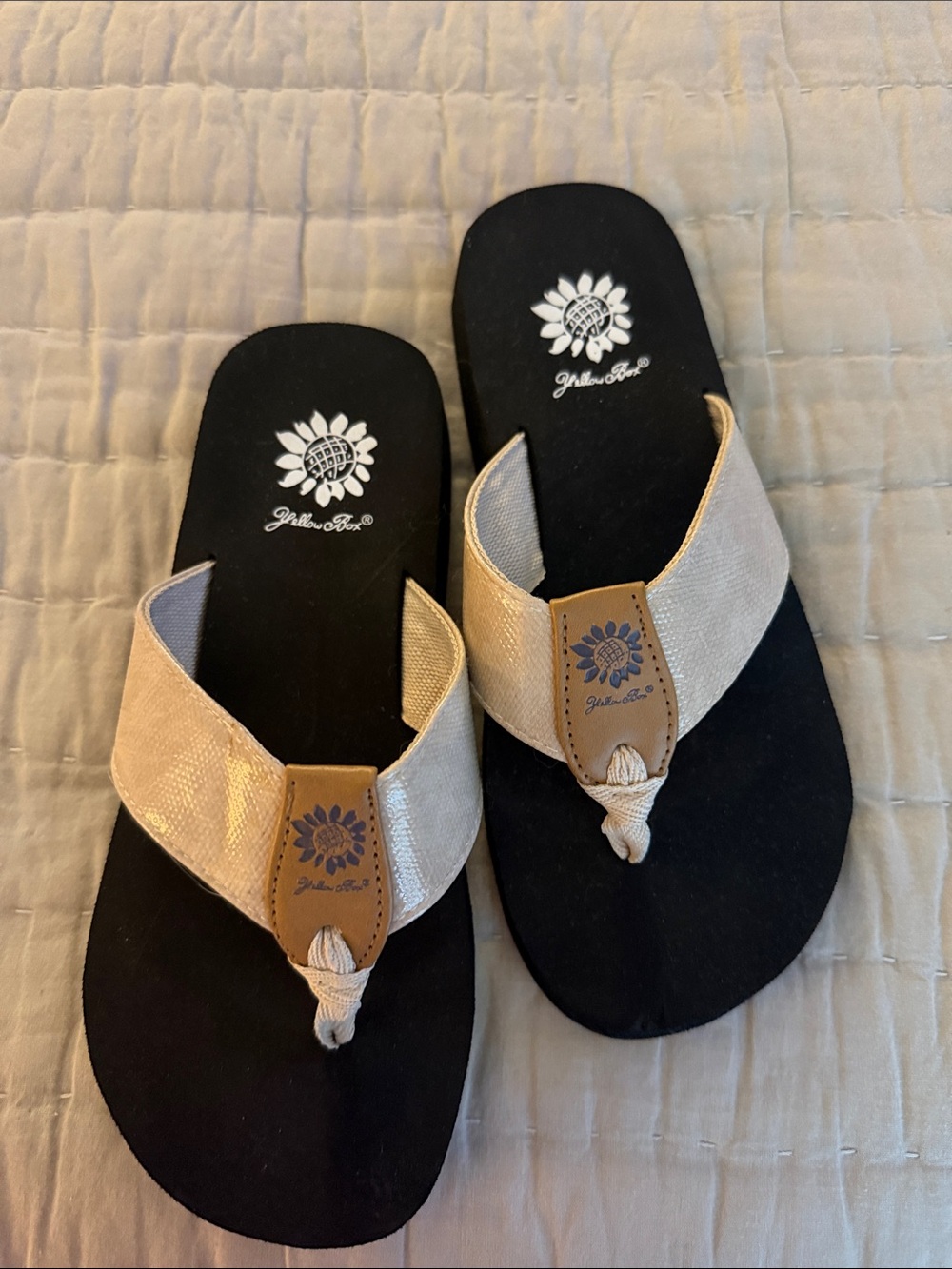 Yellow Box Beige and Black Thong Sandals